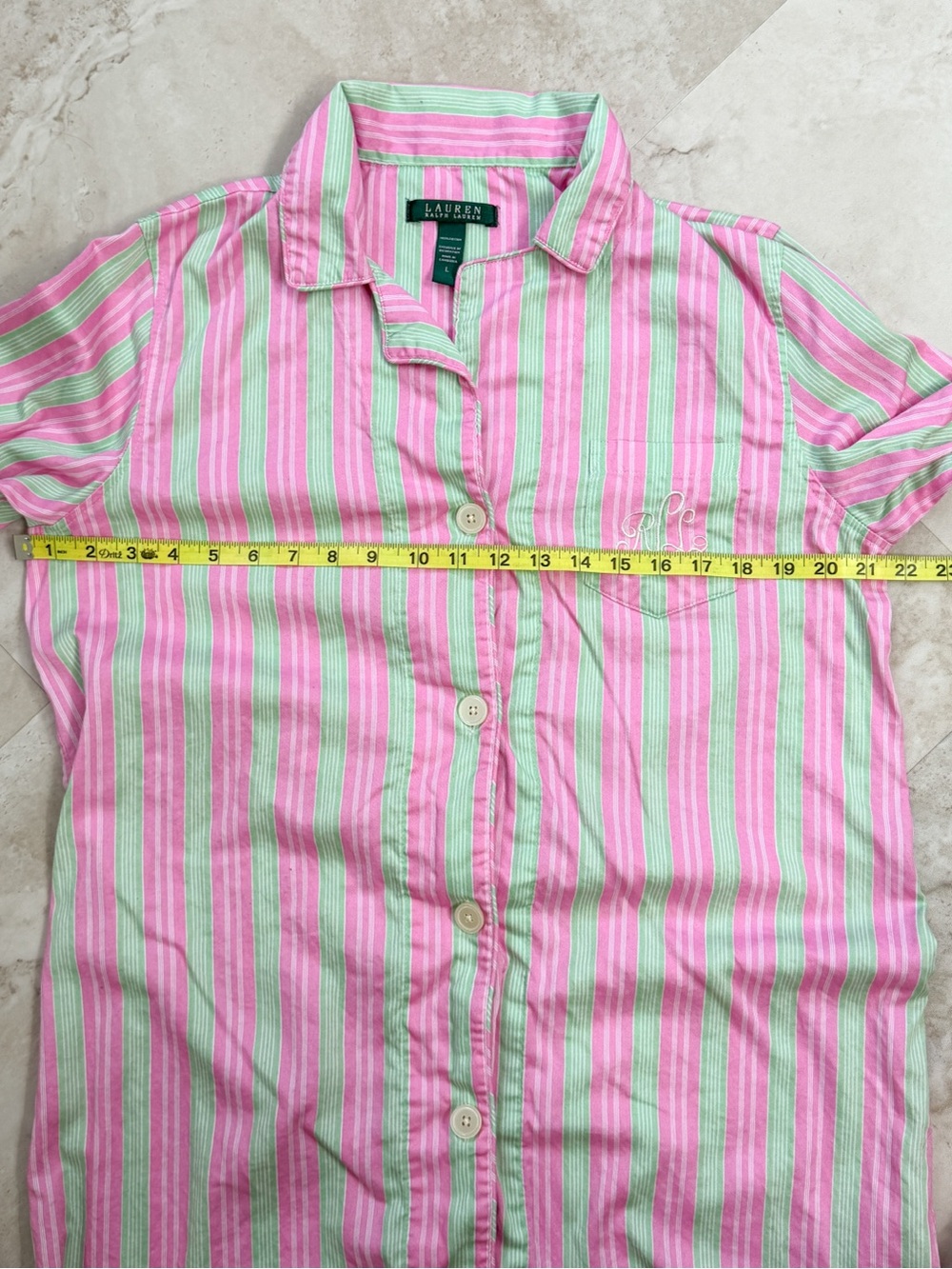 Lauren Ralph Lauren Pink Green Stripe Sleep Shirt Cover Up Large Resort Vacation - Picture 6 of 7
